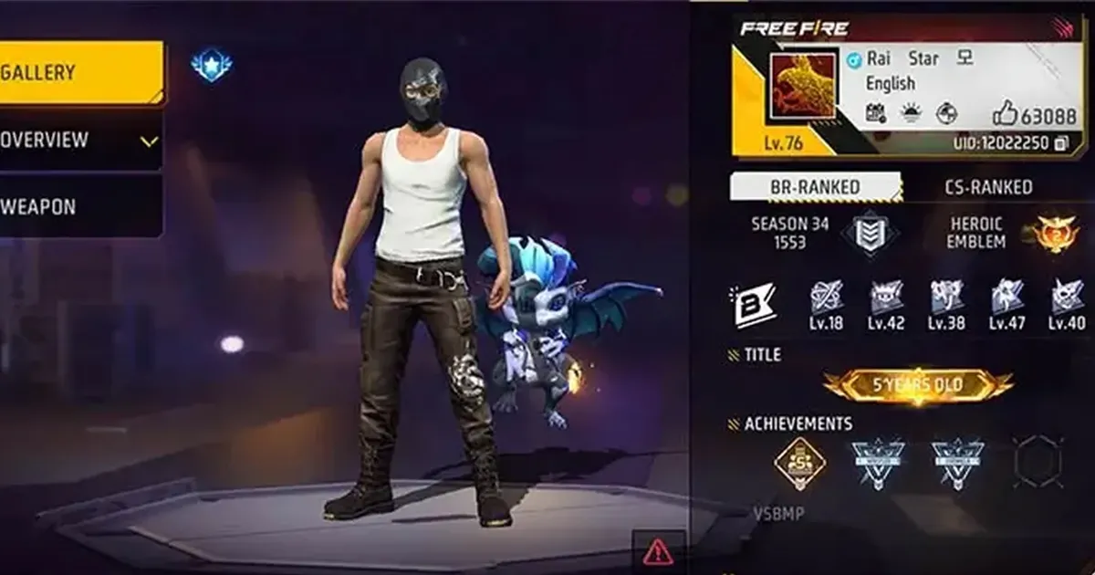 Raistar's Free Fire, Username, ID, K/D Ratio, and Stats
